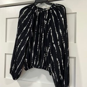 H&M Pleated Chiffon Black and White Long Sleeve Top Size US 6